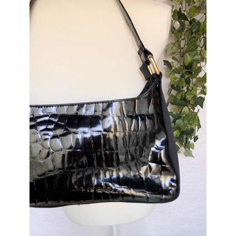 Vintage Jaclyn Smith Faux Crocodile Black Shoulder Bag Purse - Picture 8 of 12